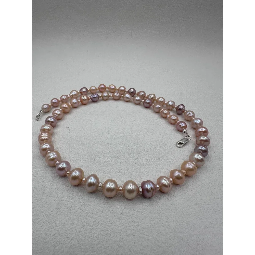 Pink Orange Edison Pearl Necklace 925 Sterling Silver  Handmade Minimal Jewelry